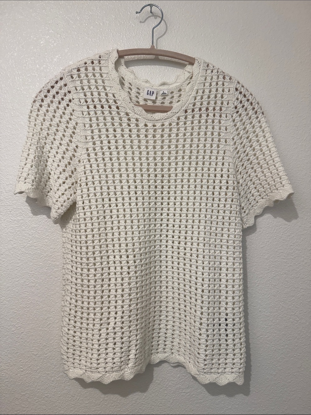 GAP Cream Open-Weave Crocheted Short Sleeve Top